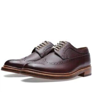 Grenson Sid Long Wing Brogue Shoe - Burgundy Alpine Grain